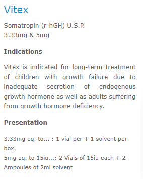 HUMAN GROWTH HORMONES SOMATROPIN 3.33 MG 1 VIAL AND 1 SOLVENT PER BOX 1 UNITS VITEX ALPHA PHARMA